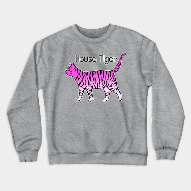 Pink House Tiger Cat Crewneck Sweatshirt by julieerindesigns